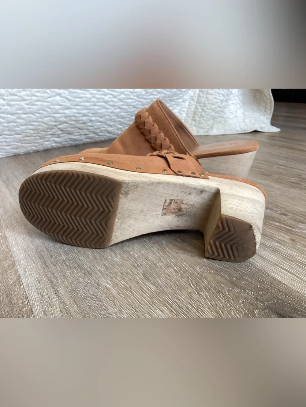 J.Crew Suede Platform Clogs size 8 Tan Boho 70s Western Braided Mules